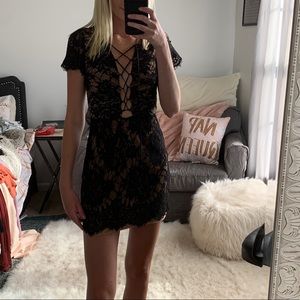 Black lace mini dress